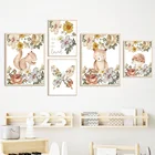 Настенная Картина на холсте со слоном, бабочкой, белкой, цветами, животными, скандинавский постер и оформление детской комнаты