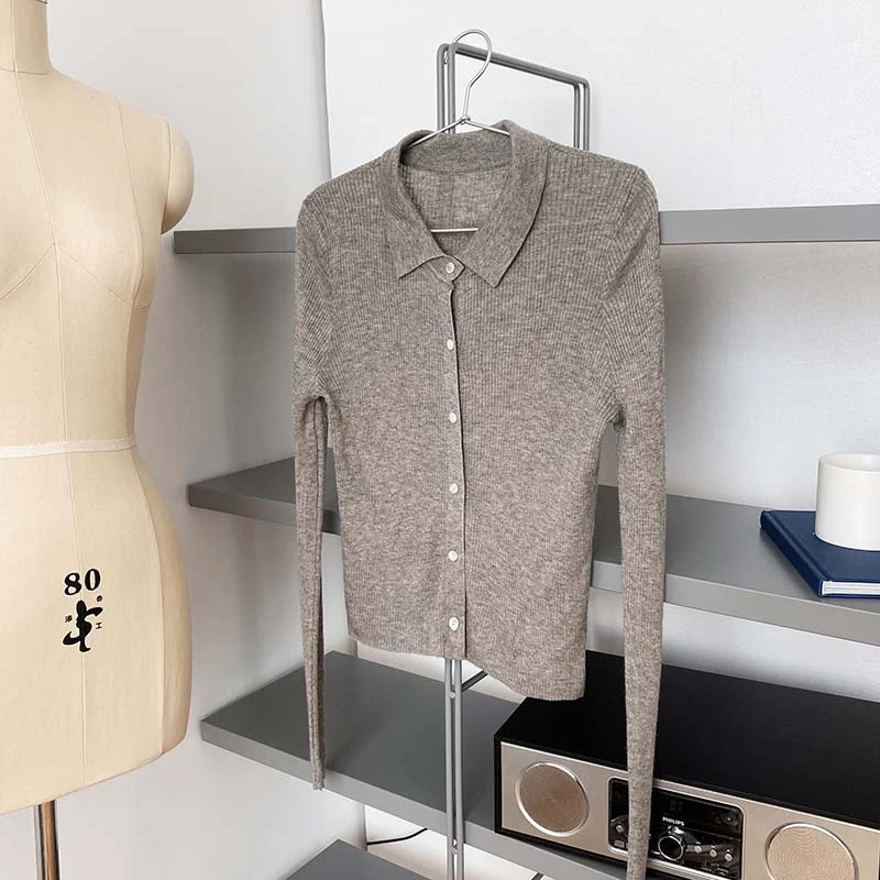 

Ribbed Cotton Short Knitted Cardigan Women Long Sleeve Lapel Sweater Women's 2021 New Slim Sweater Coat Outerwear