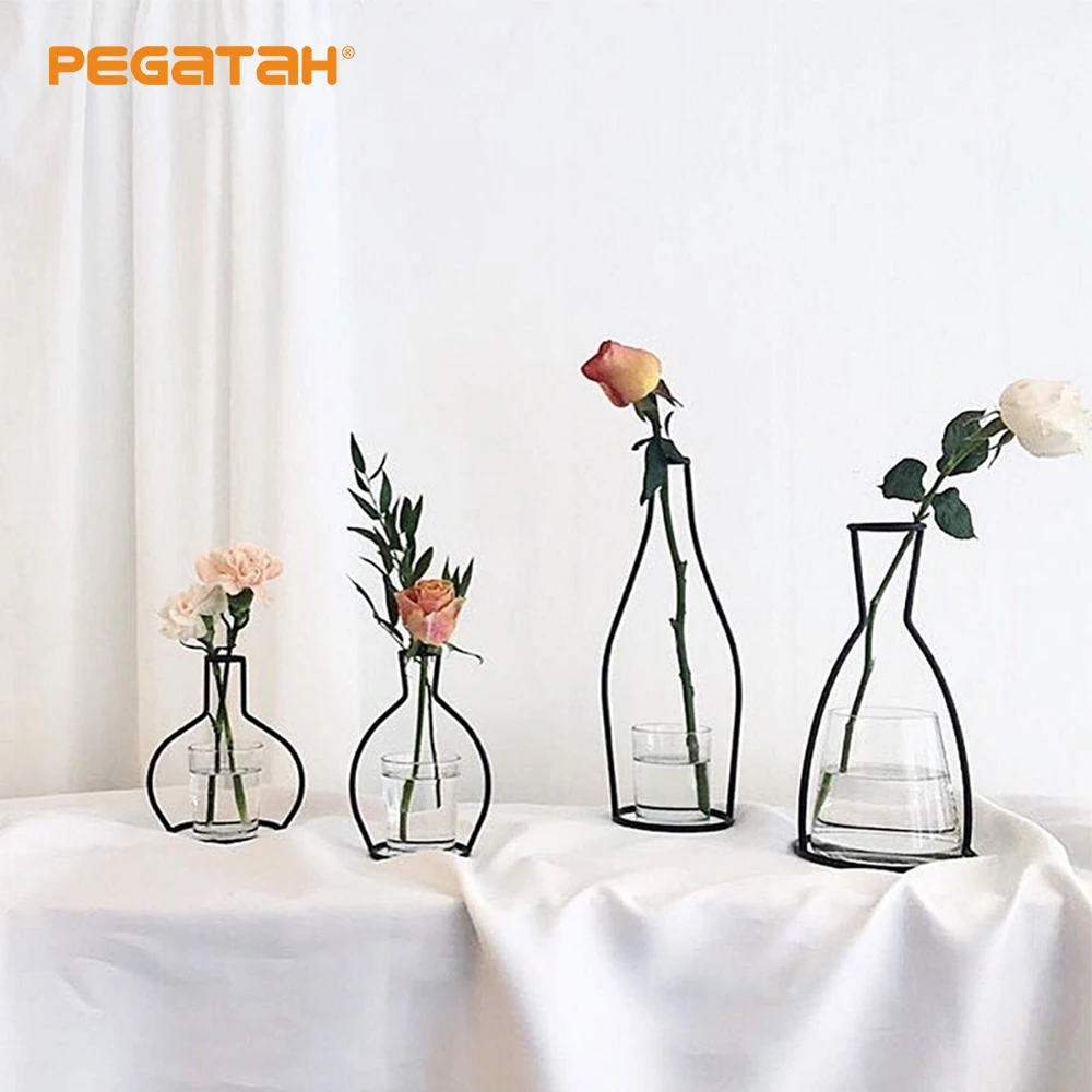 

New Retro Iron Line Flowers Vases Simplicity Nordic Table Abstract Creative Ornaments and flowers Stand 5 Shapes Home Decoration