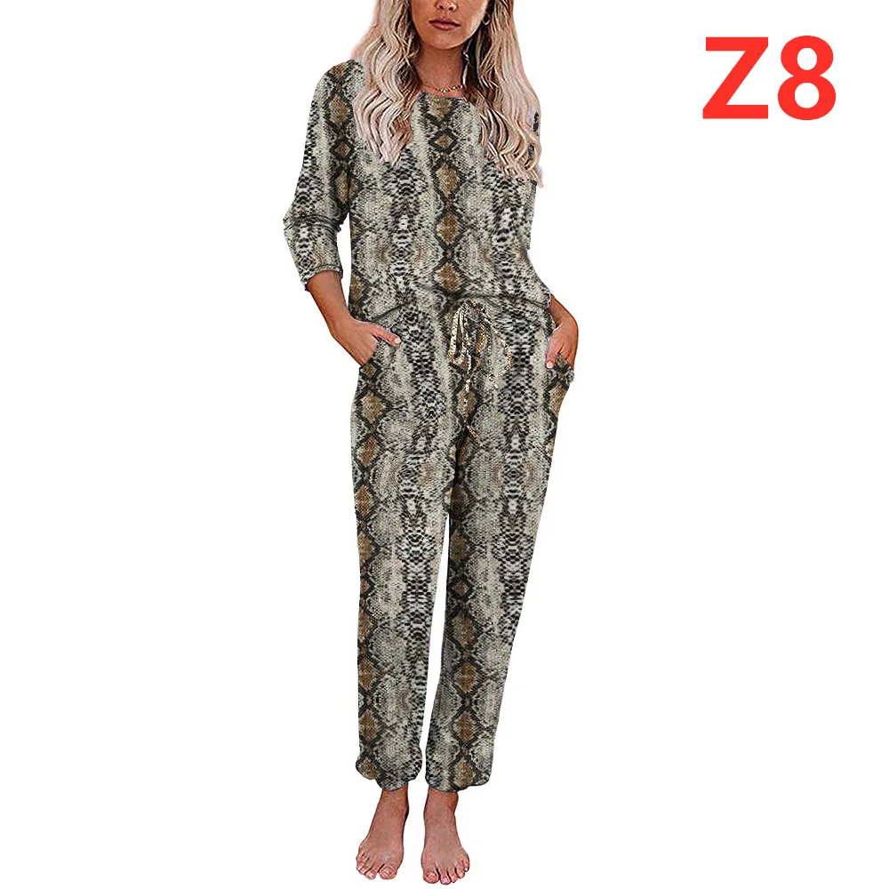 

Two Piece Outfits For Women Stacked Home Suit Women's Autumn and Winter Tie Dyed Printed Long Sleeve Trousers Split Pajamas