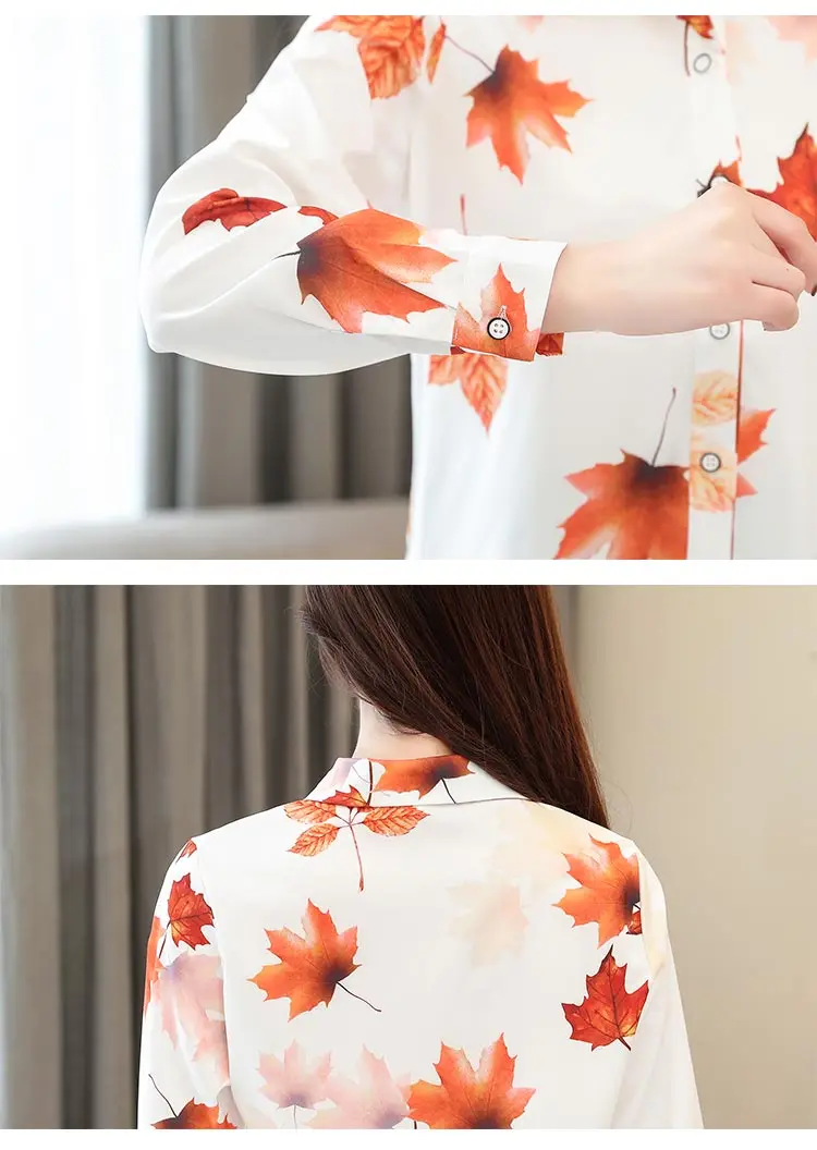 

Blouse Women 2021 Blusas Mujer Turn Down Collar Office Blouse Long Sleeve Print Chiffon Blouse Shirt Women Blouses Shirts D444