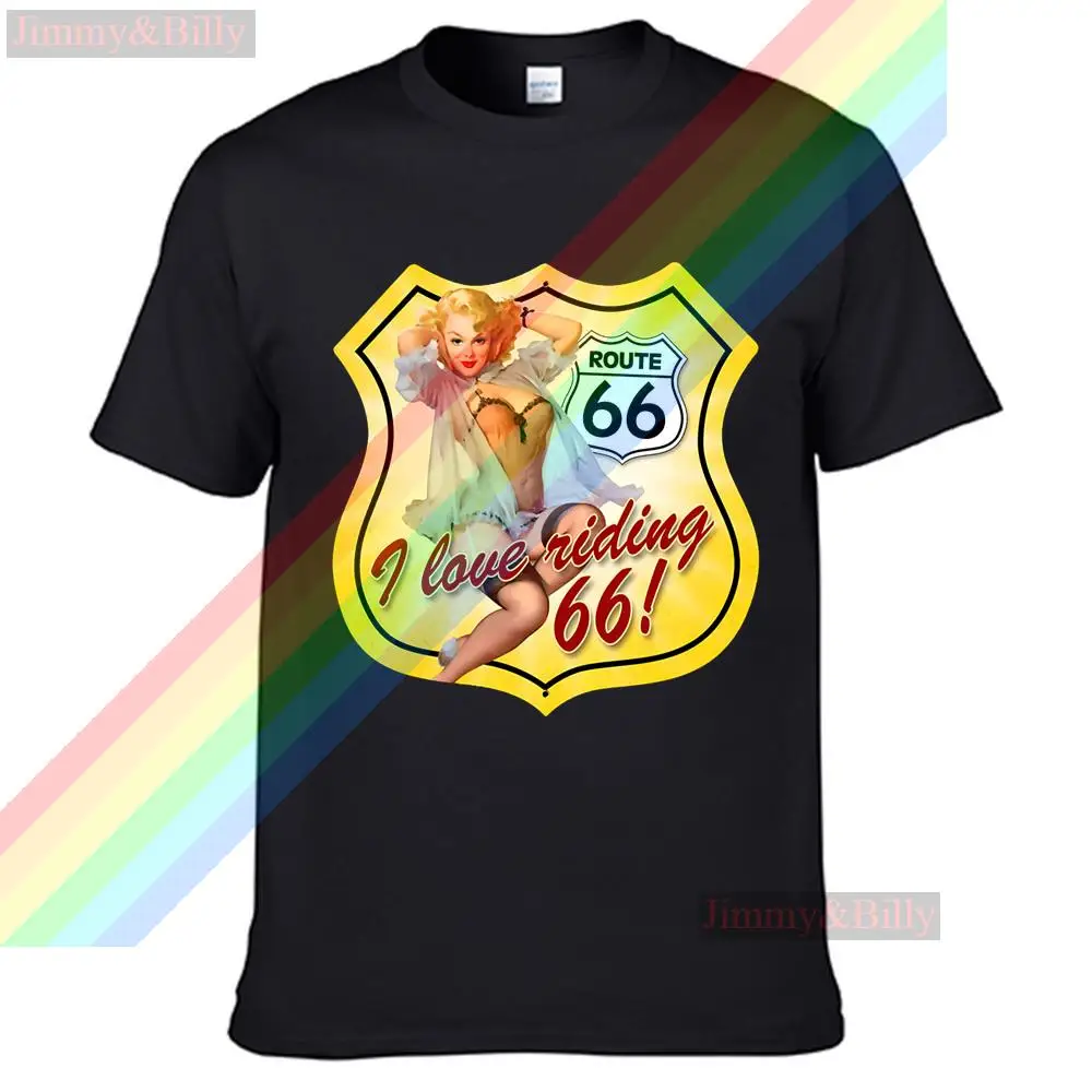 

Route 66 Sexy Blonde Woman Logo Summer Print T Shirt Clothes Popular Shirt Cotton Tees Amazing Short Sleeve Unique Unisex Tops