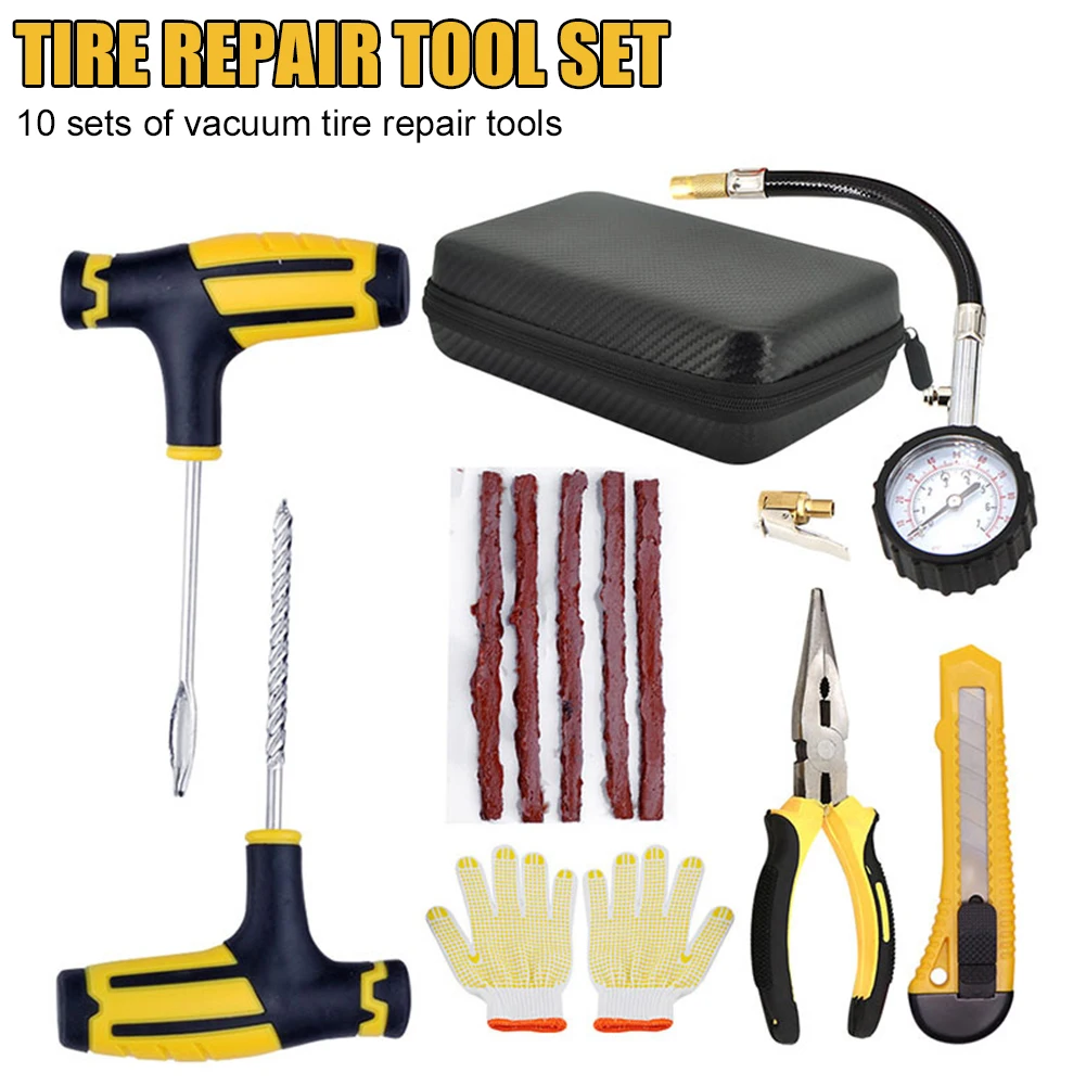 

NEW Car Tire Repair Tool Portable Tire Repair Kit Studding Tool Set Auto Bike Tubeless Tire Tyre Puncture Plug Garage Tools HOT