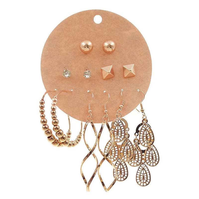 

Dangle Hook Korean Vintage Earring Women Girl Party Irregular 6pcs/Set Wholesale Silver Hoops Silver Earrings Summer Earring