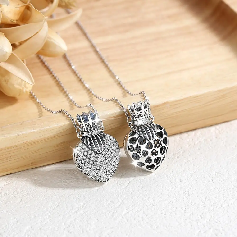 

HARMONY Genuine 925 Sterling Silver Locket AAA CZ Blue Crystal Pendants Necklace luxury Jewelry wedding gift women CYD428