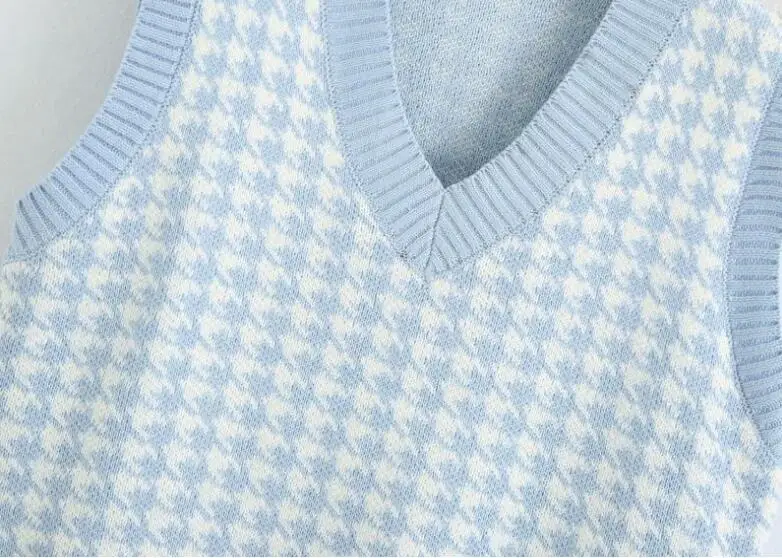 

Women's Casual College Style Houndstooth Knit Vest Girl Loose Age Reduction Sweater Vest