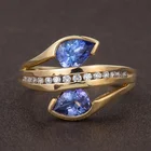 Модное женское кольцо из 18-каратного золота с синим сапфиром, роскошное обручальное кольцо с бриллиантами для свадебной вечеринки, размер: 5-11