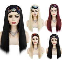 22 long afro kinky straight headband wigs for women synthetic high temperature fiber yaki straight hair wig with headband