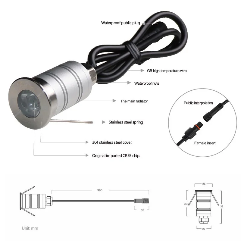 Мини точечный подземный светильник 4 шт./лот высокое качество IP67 d24xh35 5 мм 12 В