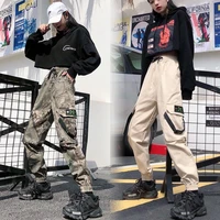 women camouflage camo cargo pants loose female overalls high waist hip hop trousers ankle length pants s 5xl 40 100kg