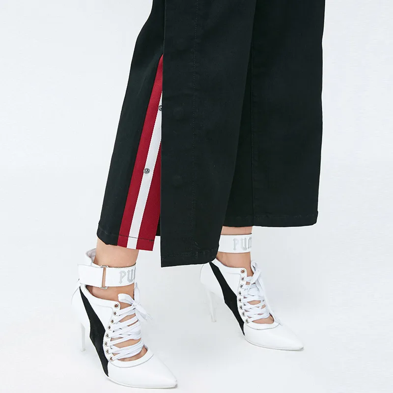 Vero Moda Новое поступление Женские полосатые широкие джинсы с боковыми кнопками | 318349528