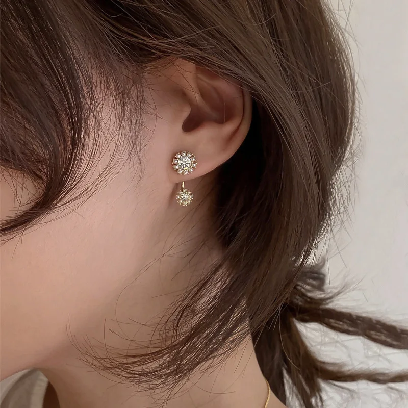 

S925 Silver Needle Temperament Cute, A Two-wear Sun Flower Stud Earrings with Diamonds and Cute Small Earrings Jewelry