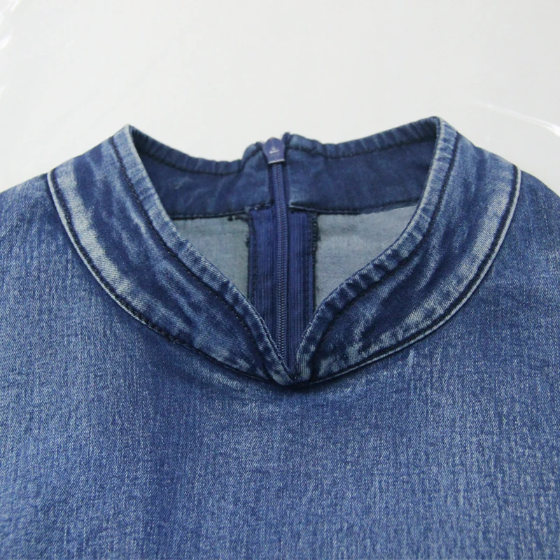 Dress Women 2019 Yuzi.may Boho New Denim Stand Collar Flare Sleeve Ruffles Hem Vestidos A82192 Vestido | Женская одежда