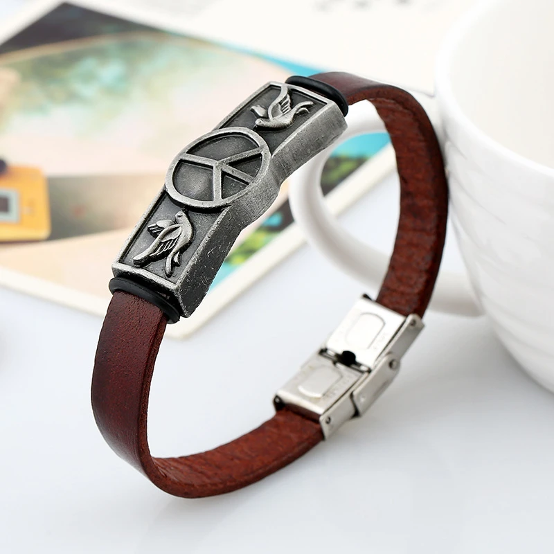 Модный винтажный Браслет-манжета в стиле ретро из натуральной кожи с пряжкой