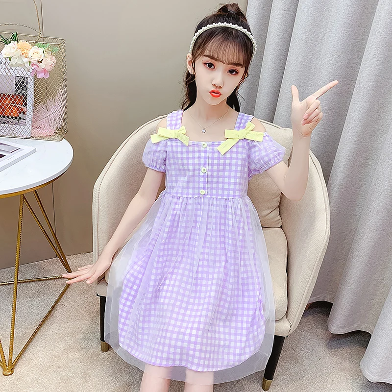 

Girls dress 2021 summer fashion new plaid pattern beach skirt girls bohemian casual children's clothing wholesale 110-160CM