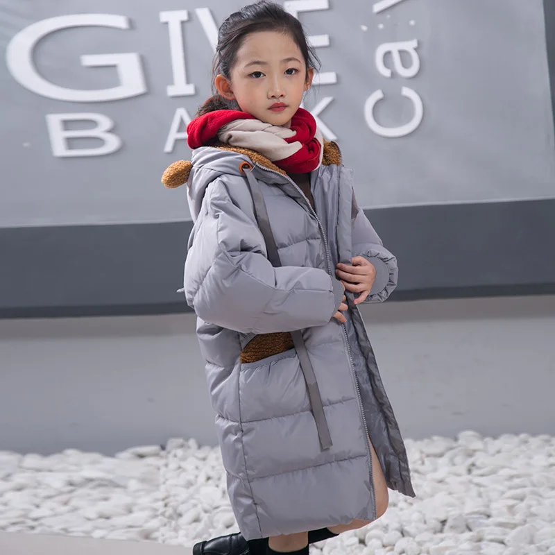 

Warm New Children's Down Jacket Ear Long Winter Kids Clothes Baby Long Coat 4 5 6 7 8 10 12Y