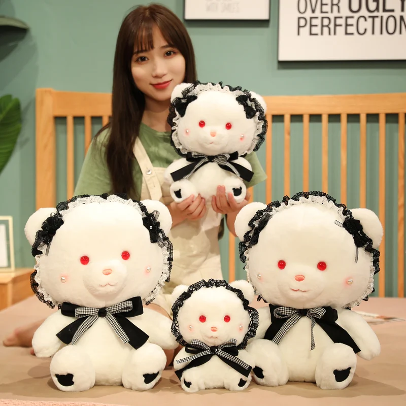 

23-40cm Lovely Lolita Bear Plush Toys Stuffed Cute Animals Dolls Soft White Bear Pillow For Kids Girls Wedding Birthday Gift