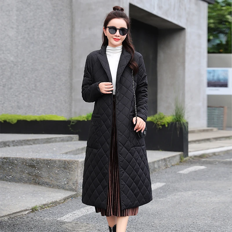 

2021NEW 2021 new Woman Jacket Parkas Belted space cotton diamond plaid Coat down Women's over the Knee Winter Clothing Coat