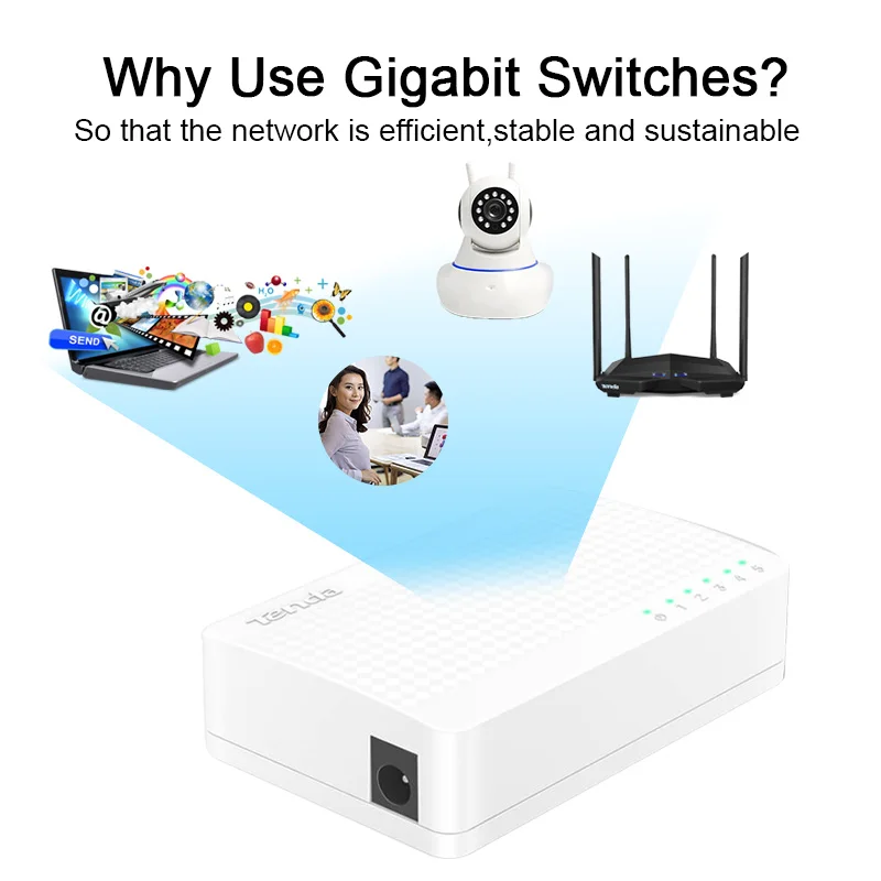 Tenda S105 Ethernet коммутатор 5 портов s мини настольный сетевой коммутатор 10 м/100 м RJ45 порт полный дуплексный LAN концентратор Plug and Play Простая настройка
