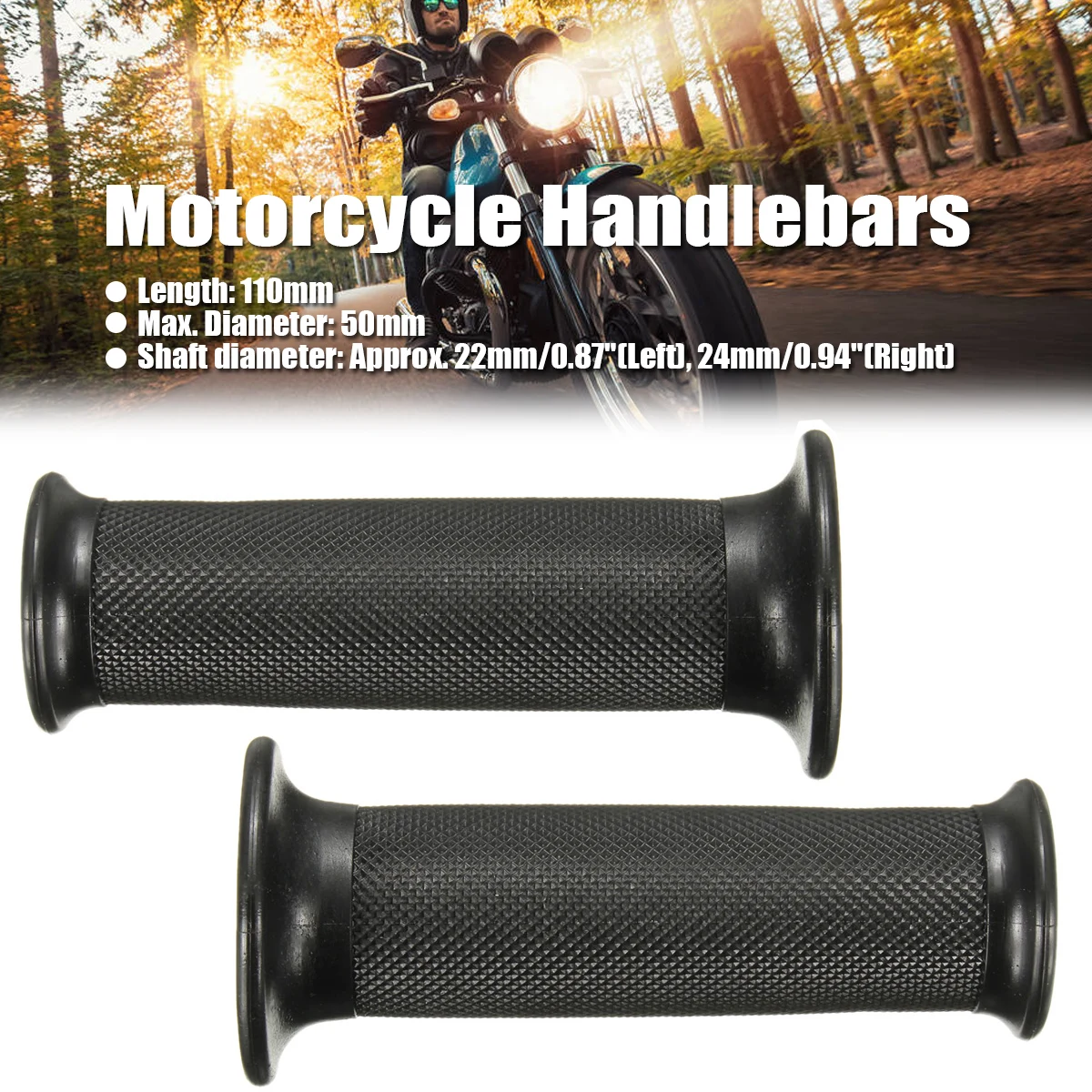 

2PCs Universal Black Rubber Motorcycle Handlebars Hand Grips 22mm