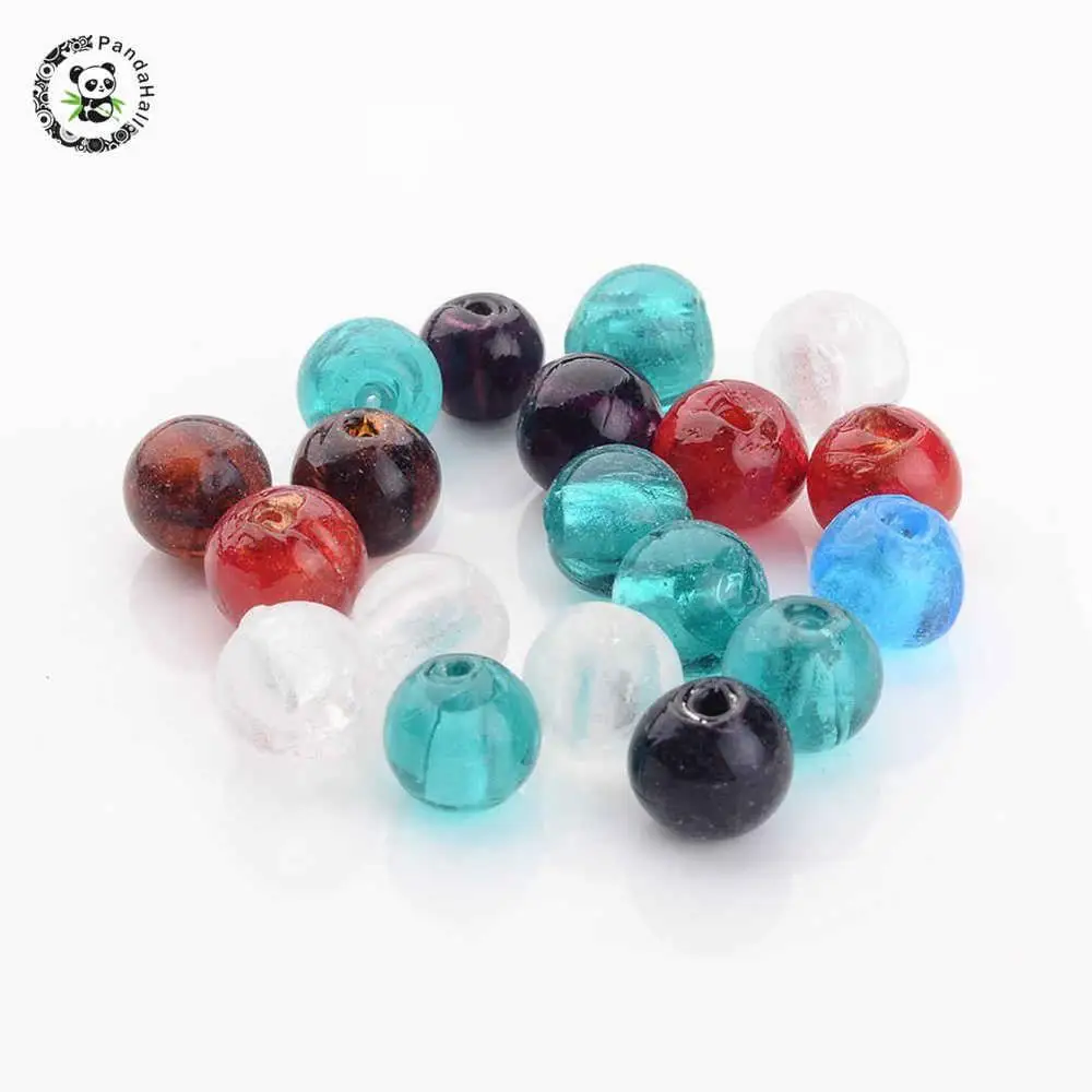 Матовые Круглые Серебристые стеклянные бусины из фольги ручной работы 200 шт.