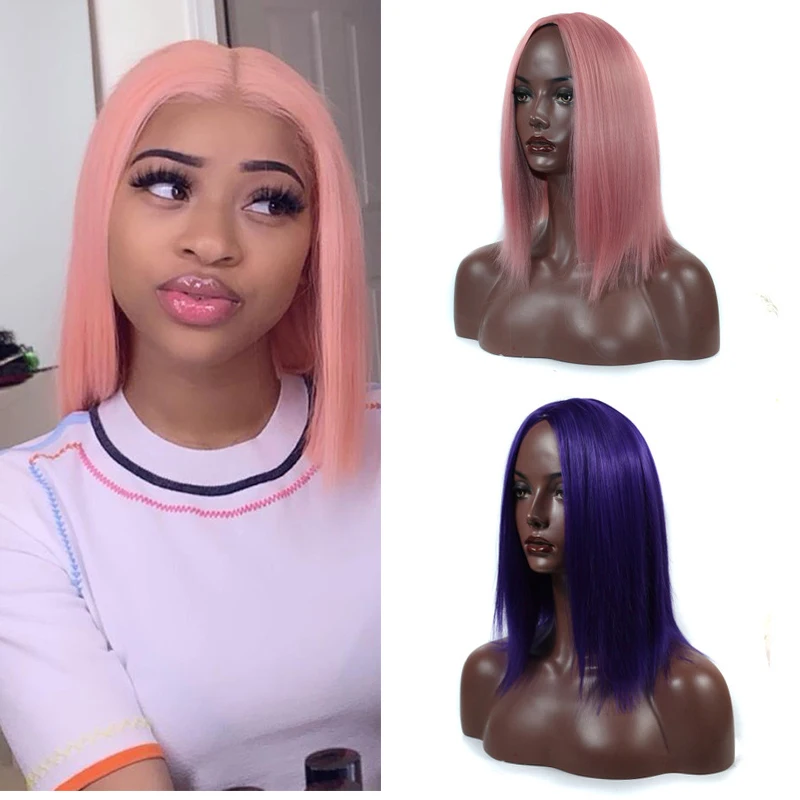 Розовый короткий парик косплей синтетические плечи длина боб для женщин