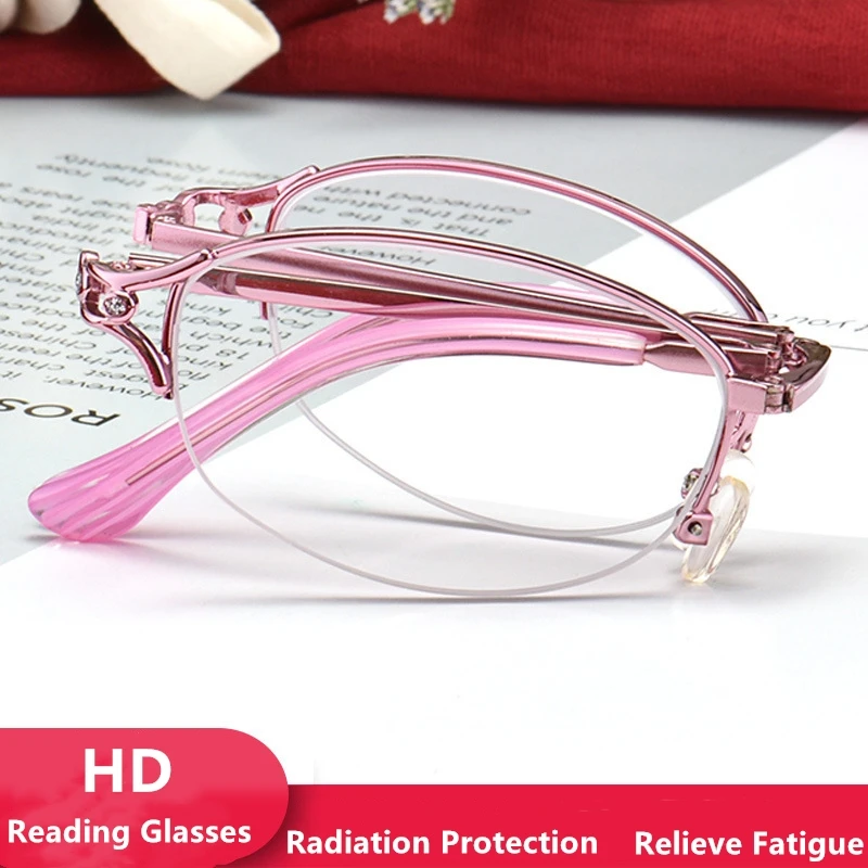 

Women's Half-frame Portable Folding Reading Spectacle Frame Optical Glasses Reading Glasses Seeing Clear and Comfortable A928
