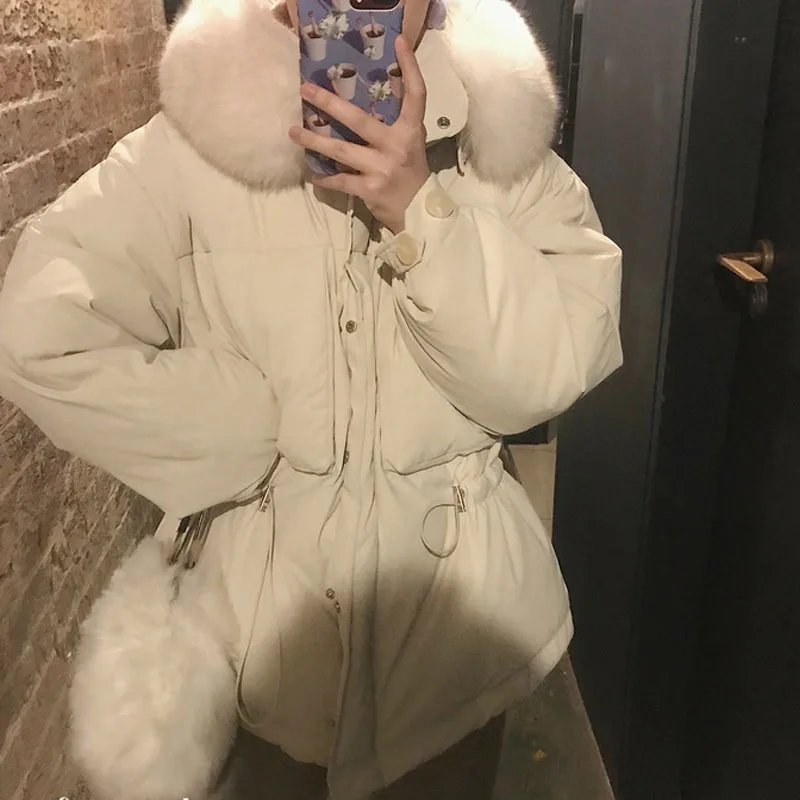 Большой натуральный Лисий меховой воротник 2019 зимний женский пуховик теплый