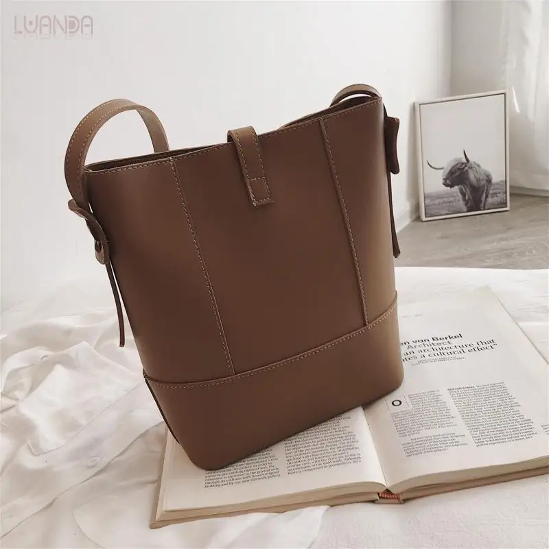 Модная женская сумка через плечо универсальное ведро простой стиль