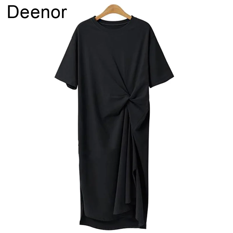 

Deenor Women Fashion Draped Dress Vintage Short Sleeve Female Dresses Relaxed Casual Dress Large Long T-shirt Skirt