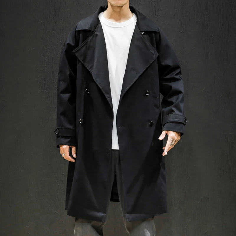 

High Quality Trench Coat Men Double-breasted Long Overcoat Mens Autumn Cloak Trench Coat Japanese Style Solid Long Windbreaker