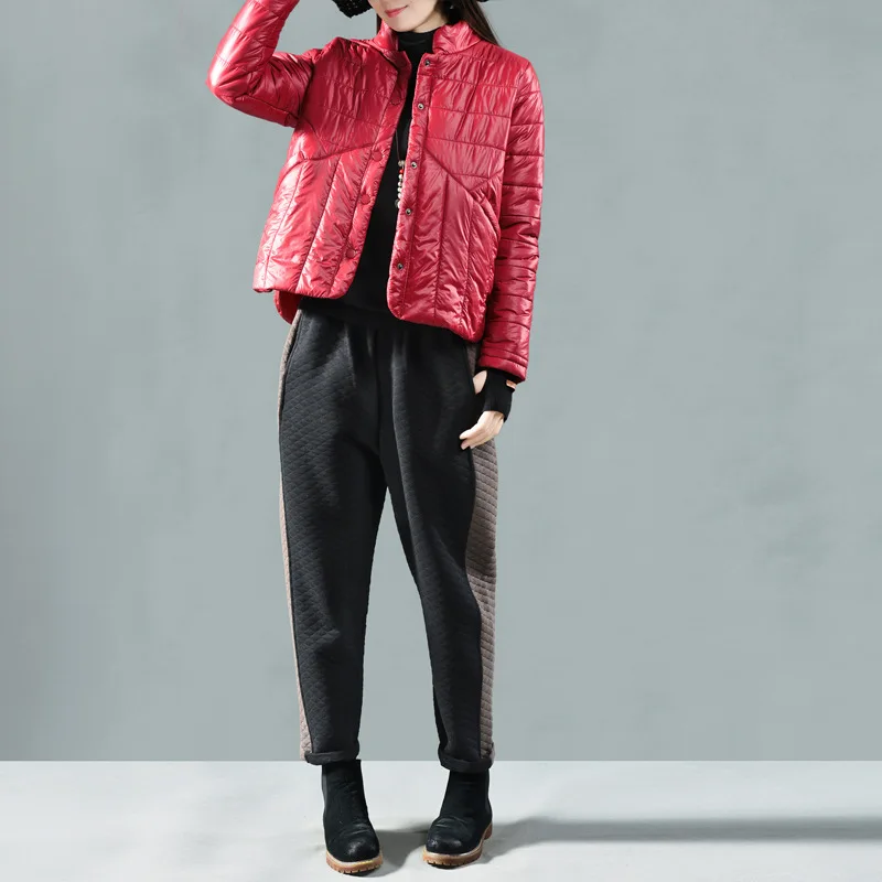 Fashion winter new loose solid color bright down cotton warm jacket stand collar long sleeve quilted clothing women | Женская одежда