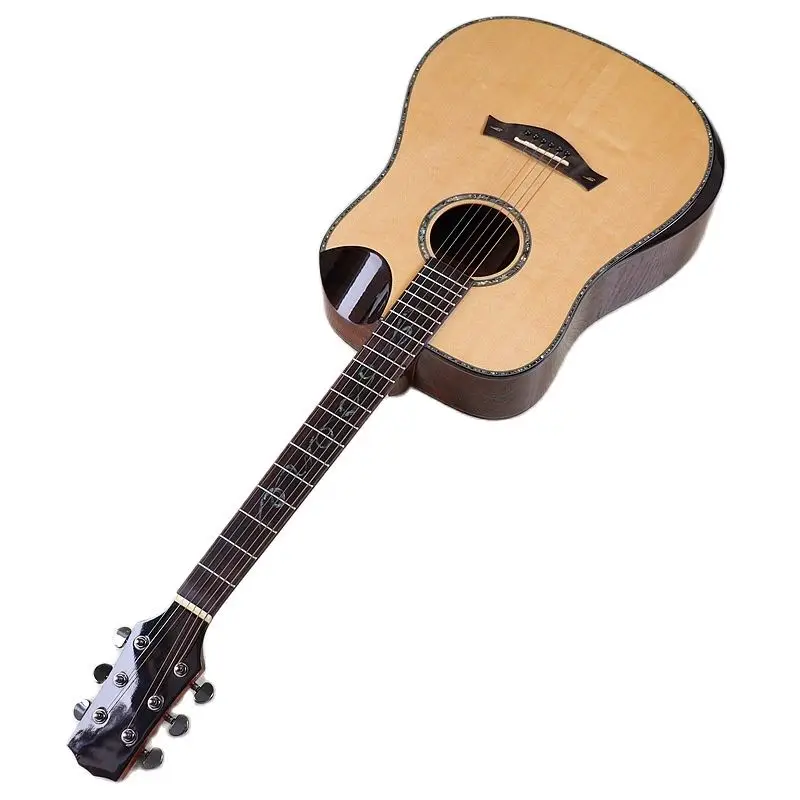 

41 inch acoustic guitar 6 string natural color solid spruce wood top butterfly wood high gloss with radian corner