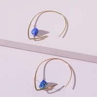 fashion gold plating geometric simple copper wire hoop earring with natural raw stone earrings for women