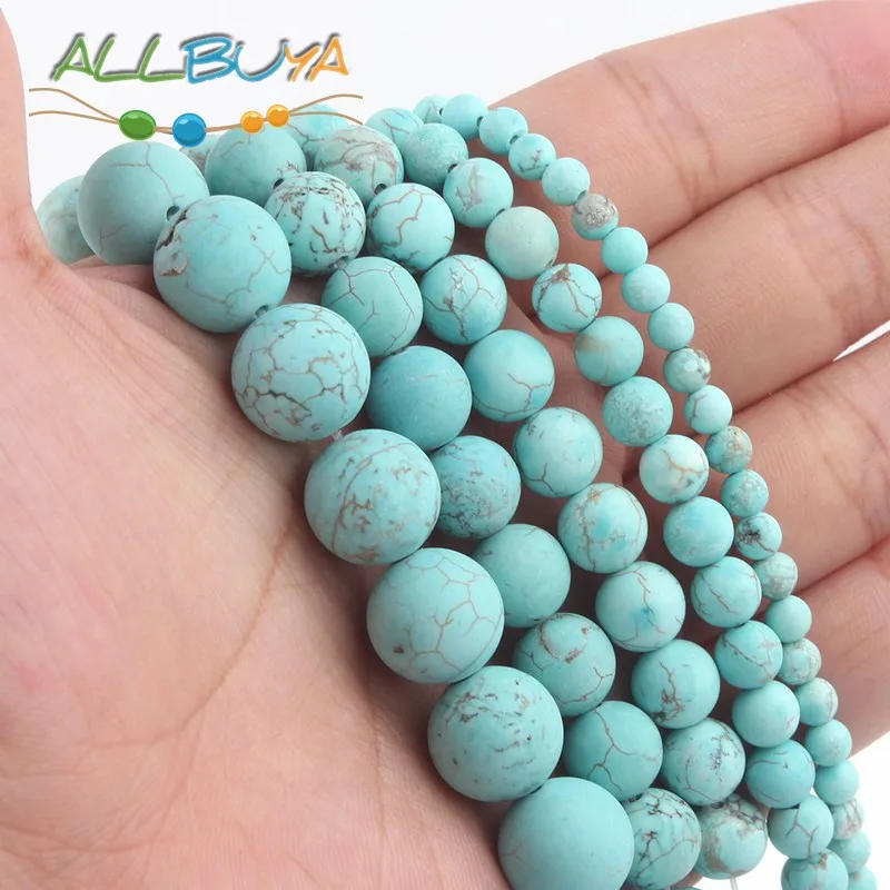

4/6/8/10mm Natural Minerals Stone Beads Matte Dull Polish Turquoises Beads for Jewelry Making DIY Handmade Bracelet Accessories