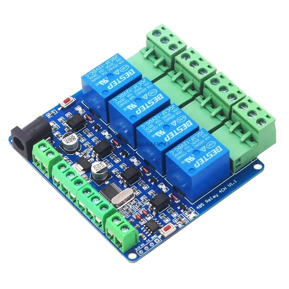 Четырехканальный релейный модуль Modbus Rtu 12 В коммутатор с входом/выходом RS485 / TTL