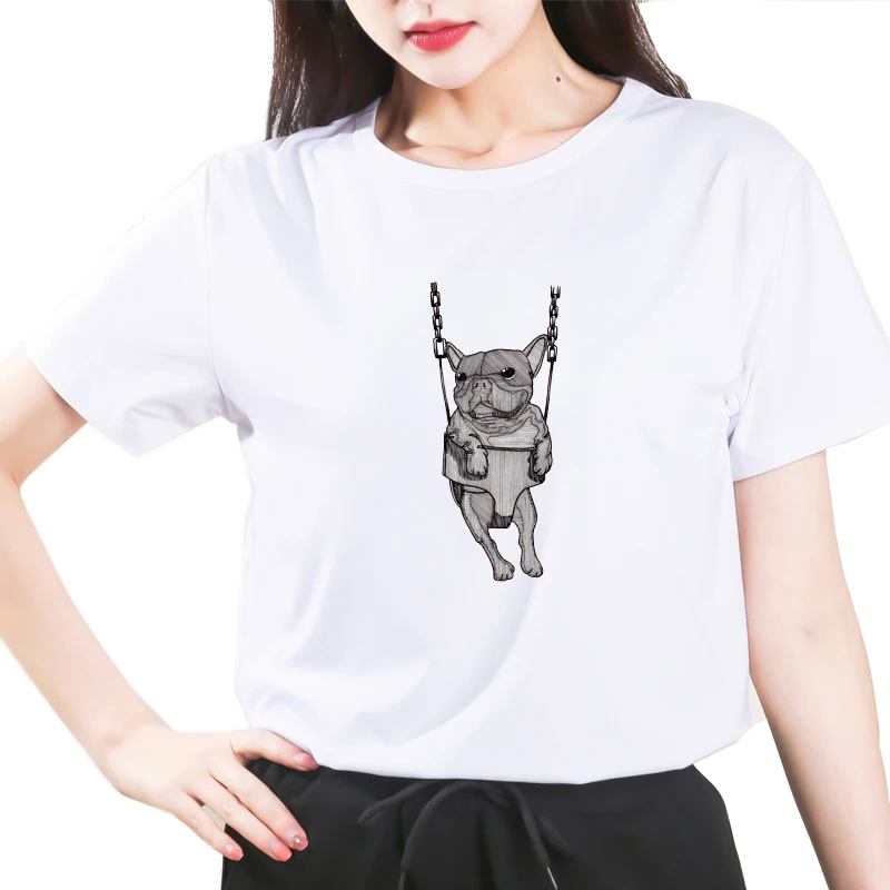 

French Bulldog Bull Terrier top tees female print japanese kawaii grunge white t shirt top tees t shirt streetwear