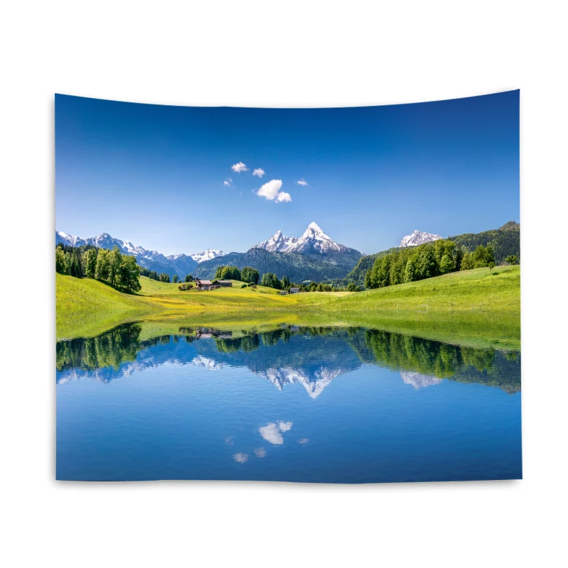 

Mountain Blue Lake Tapestry Wall Hanging Landscape Grassland Art Wall Cloth Thin Living Room Decoration Blanket Background