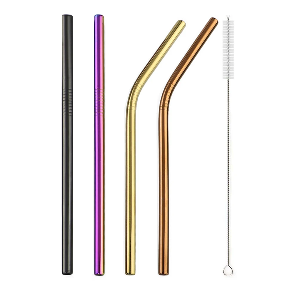 4 шт многоразовая Питьевая соломинка цветная металлическая из нержавеющей стали