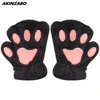 newly bear plush cat paw claw winter gloves women faux fur cute kitten female fingerless mittens women girl lovely kawaii gloves