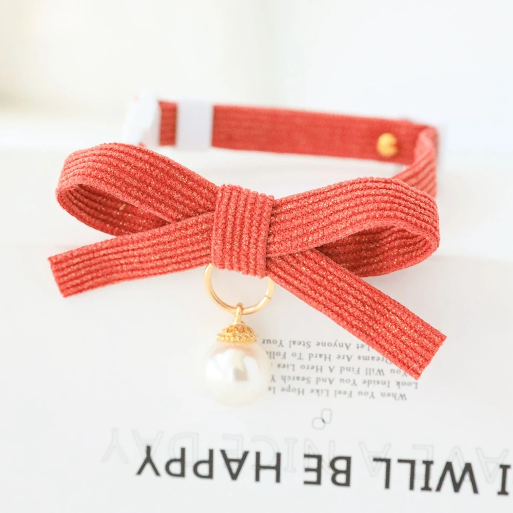 Жемчужный кошачий ошейник с бантом и жемчужной подвеской безопасный для котенка