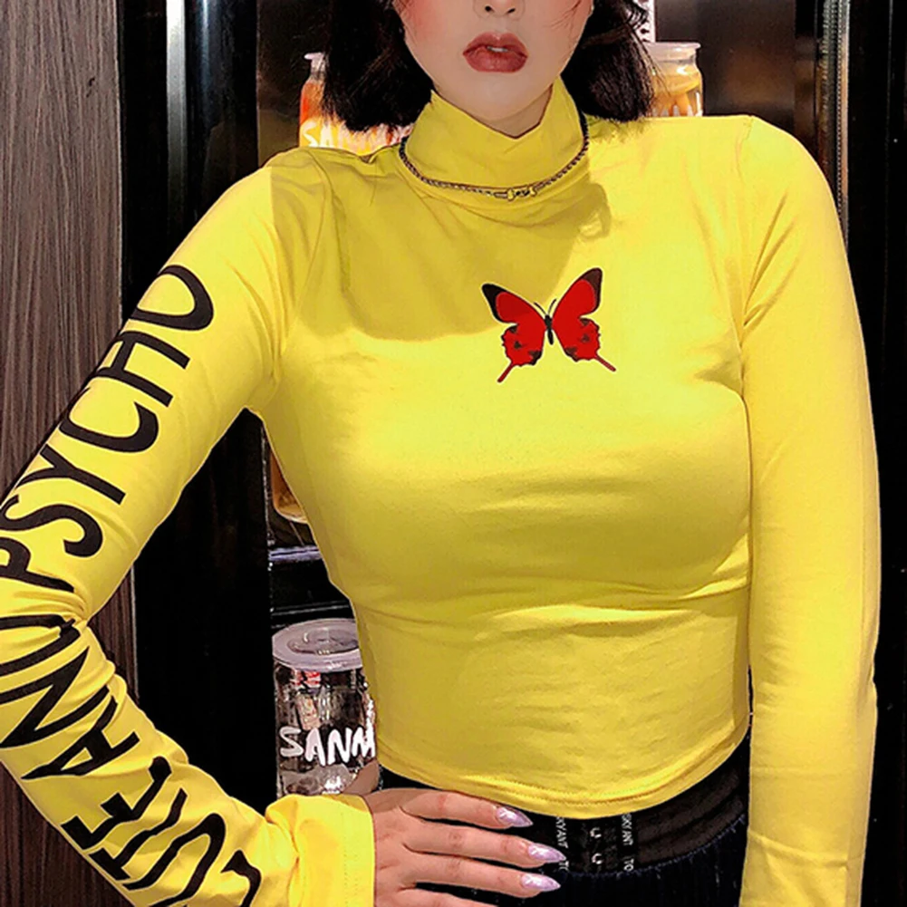 Женская облегающая футболка с длинным рукавом и коротким принтом нижняя рубашка