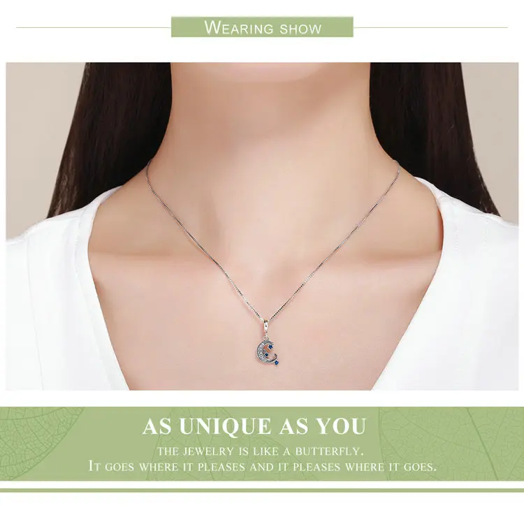 

Sparkling Sky Moon & Star Clear CZ Dangle Charm Authentic 925 Sterling Silver fit Pendant women Bracelet Fine Jewelry Gift