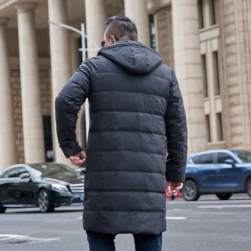 Мужское зимнее пальто большого размера длинное теплое с капюшоном мужская