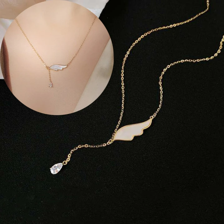 Изысканная простота ожерелье с ангельскими крыльями очаровательное короткое