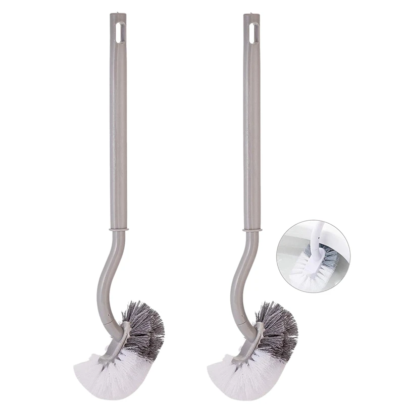 

2 Pcs Bathroom Curved Compact Handle Toilet Bowl Brush with 2 Pcs Adhesive Hooks,Gray