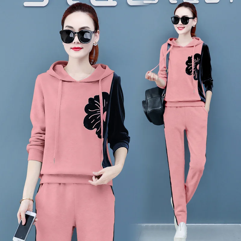 Бархатный спортивный костюм для женщин 2019 осень женский большой размер