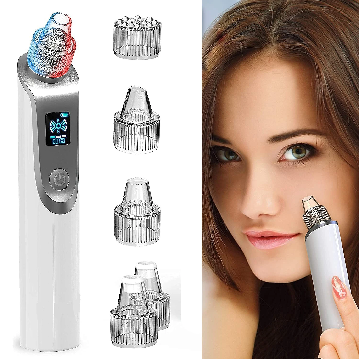 

Blackhead Remover – Electric Vacuum Suction w/LED Display – Powerful Acne & Pore Cleanser 5 Suction Heads Black Heads Extraction