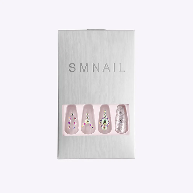 

24pcs artificial nails with glue color drill crystal Ballet Manicure patch False nails Forms for nail extension free shipping