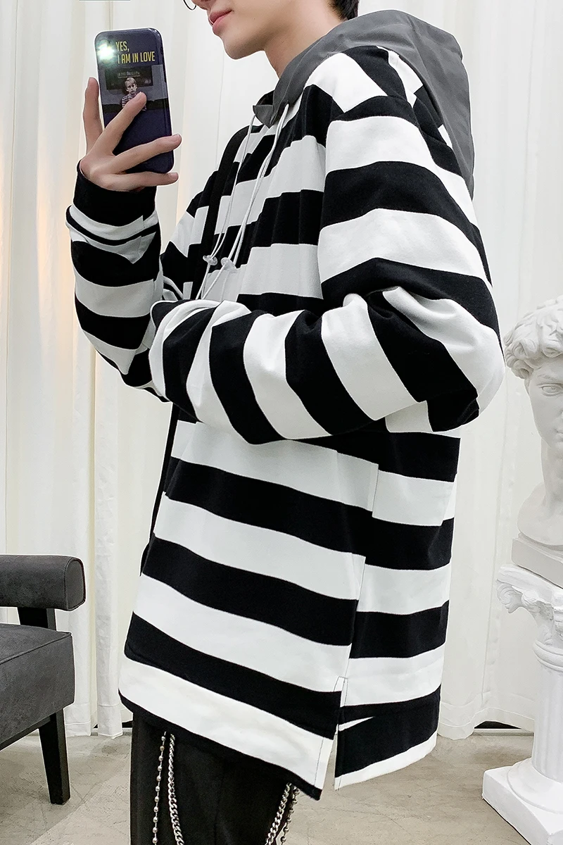

Hoodies Men's Harajuku Hooded Spring Striped Bottoming Shirt Korean Ins Loose Casual Jacket Tide Brand Student Chic Shirt